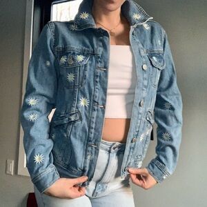 Bagatelle Light Blue Denim Jacket with Daisy Embroidery